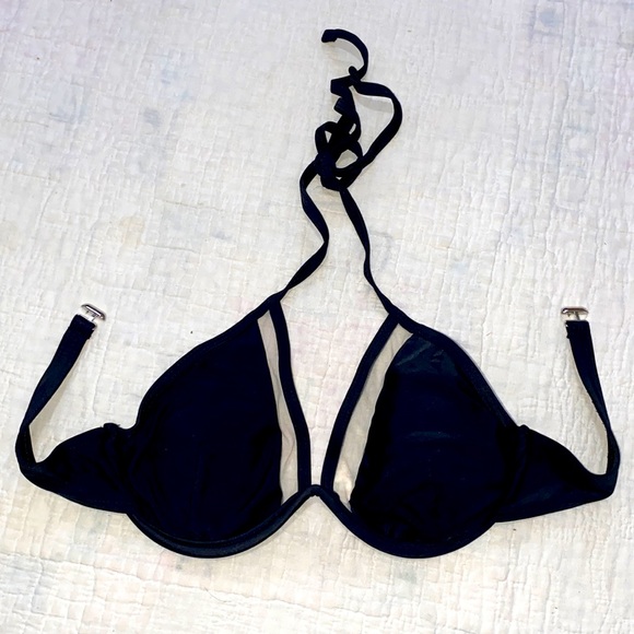 W Wire Curved Underwire Black Bikini Top Unknown Brand size small padded halter - Picture 1 of 5